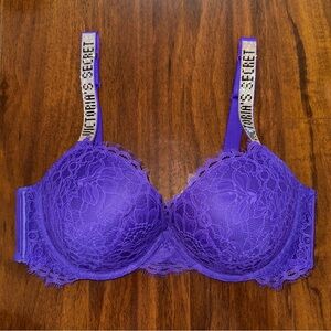 Victoria's Secret Very Sexy Purple Lace Push-Up Bra 38C with Rhinestone Straps